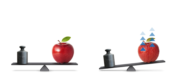 infographic showing apples with and wthout humidification